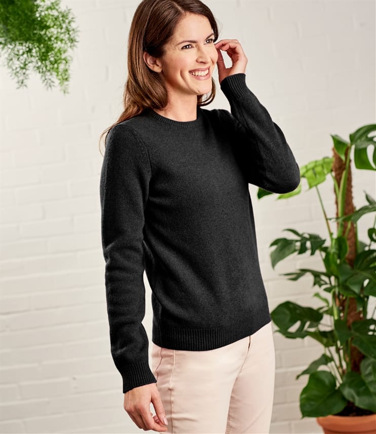 Download Black | Womens Lambswool Crew Neck Sweater | WoolOvers US