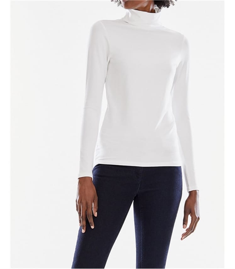 White | Roll Neck Top | WoolOvers UK