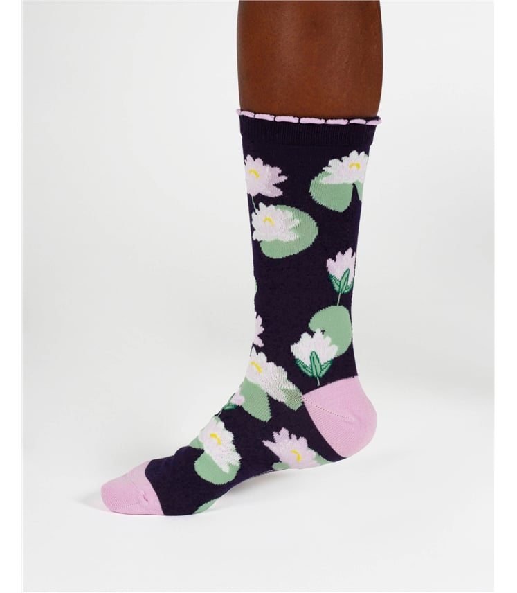 Womens Water Lily Bamboo Sock