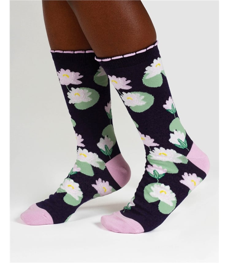 Womens Water Lily Bamboo Sock