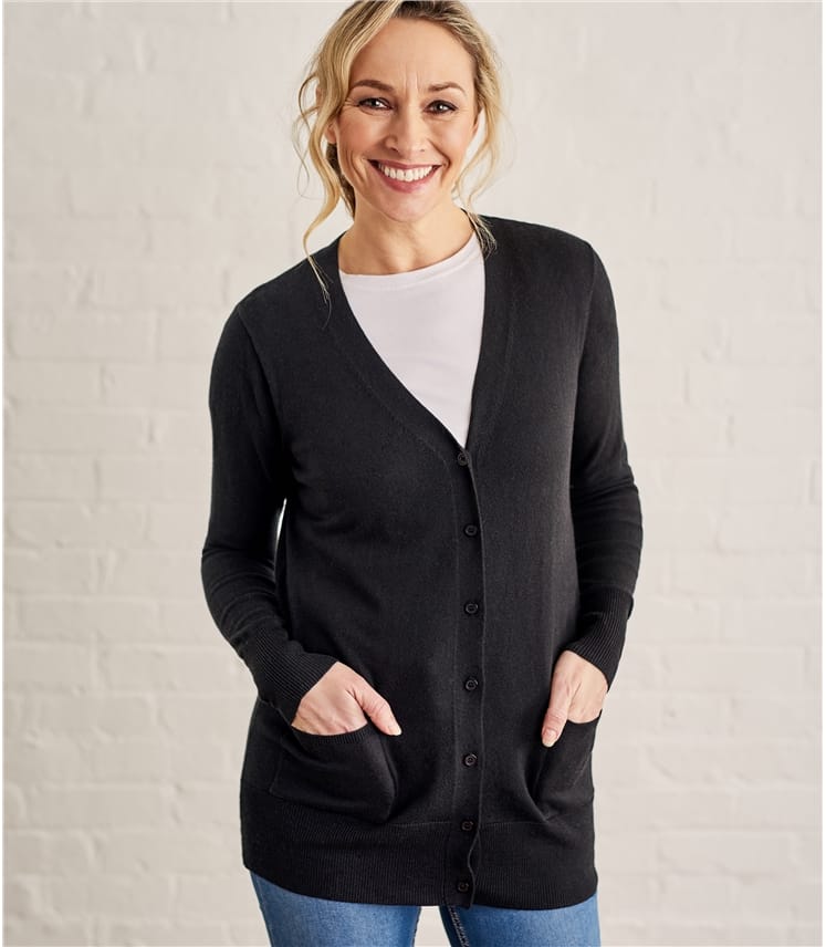 Noir b ne Cardigan  long  Femme Soie Coton  