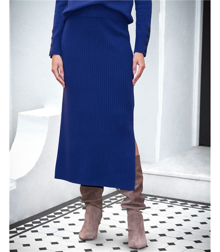 Wool Cash Knitted Ribbed Skirt