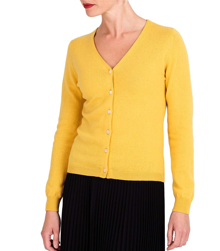 Mustard | Womens Cashmere & Merino Luxurious V Neck Cardigan | WoolOvers AU