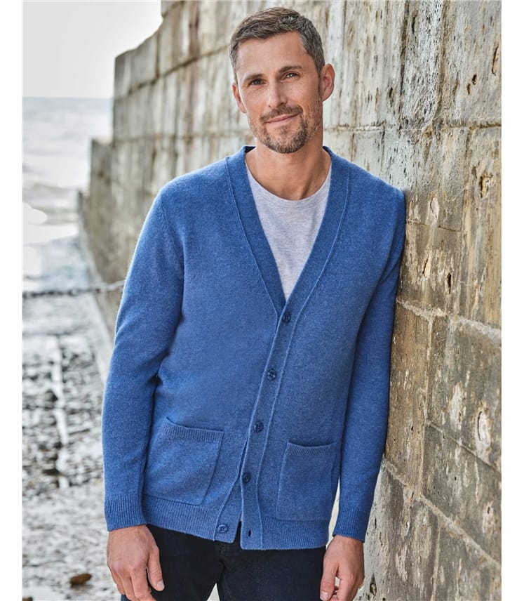 Charcoal | Mens Lambswool V Neck Cardigan | WoolOvers UK
