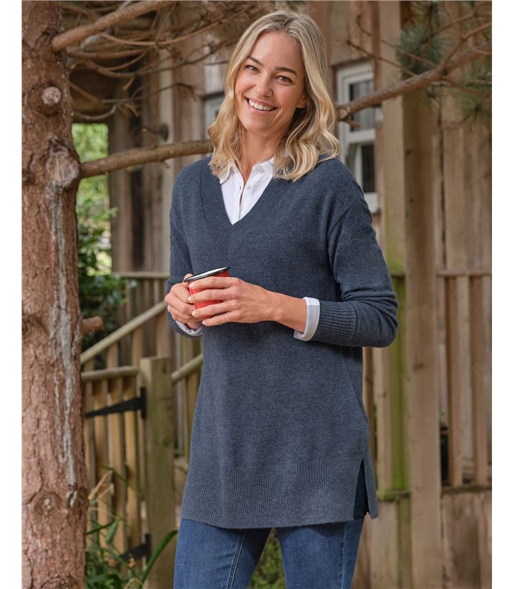 Cashmere Merino Deep V Neck Tunic