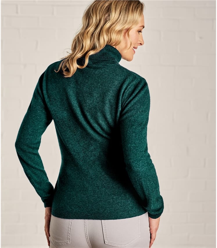 Teal Marl Womens Cashmere & Merino Fitted Polo Neck Knitted Jumper