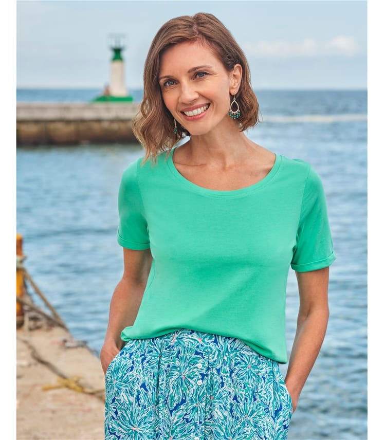 Caribbean Green | Organic Cotton Scoop Neck Top | WoolOvers US