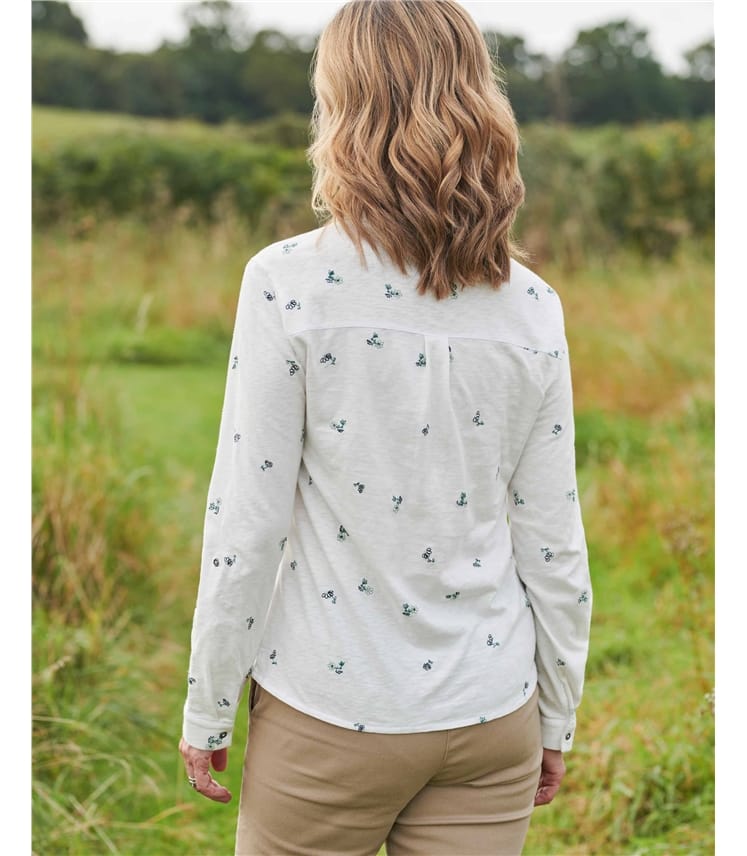 Embroidered Flower Popover Jersey Shirt