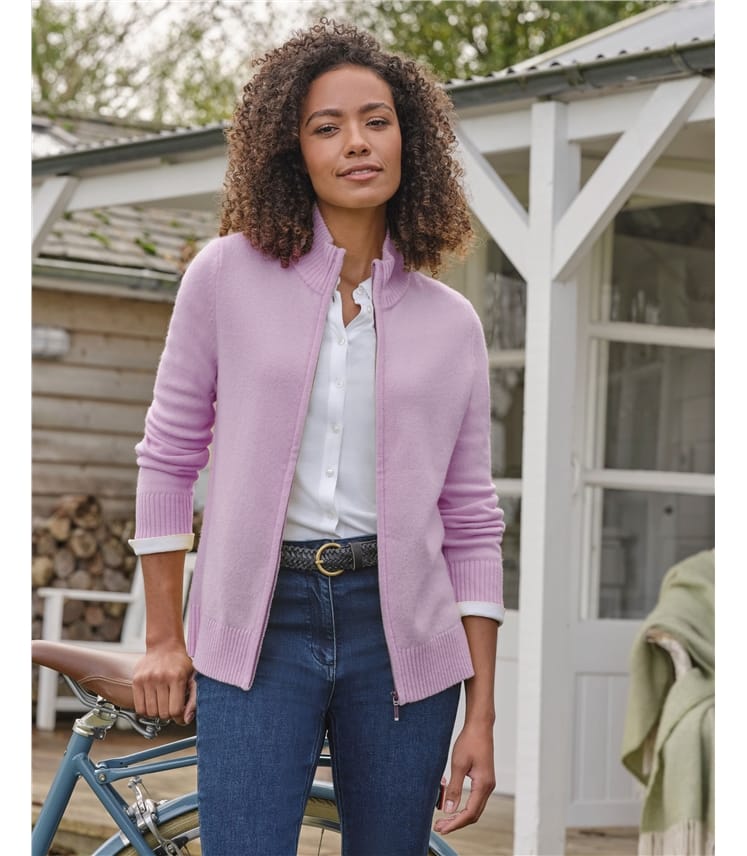 Strickjacke mit Reißverschluss aus Lammwolle für Damen