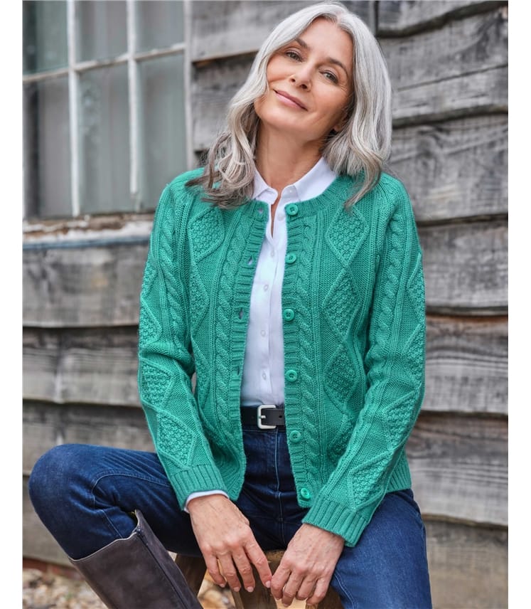 Mint Leaf | Cable Button Through Cardigan | WoolOvers US