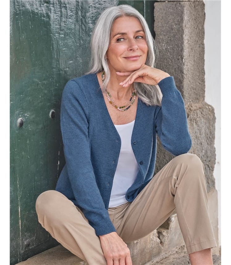 Cashmere Merino Classic V Neck Cardigan