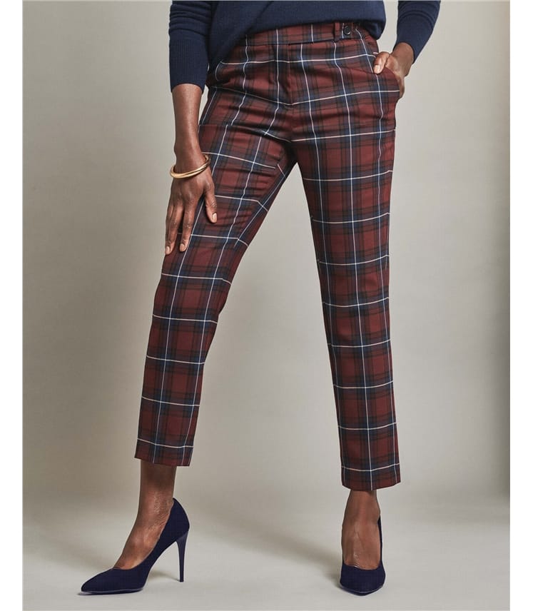 Navy/Burgundy Check  Tailored Ankle Length Trouser LWD89