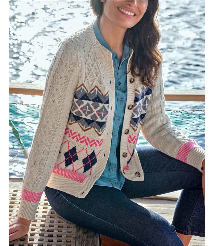 Argyle And Cable Textured Cardigan