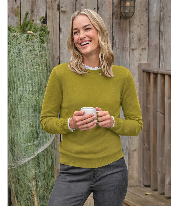 Olive Green Cashmere Merino Crew Neck Knitted Jumper WoolOvers UK