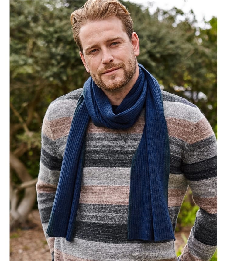 Mens Pure Cashmere Ribbed Scarf