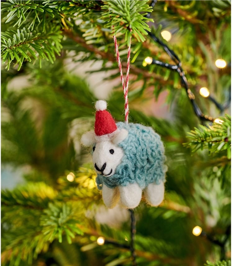 Green | Festive Woolly Sheep Christmas Decoration | WoolOvers UK
