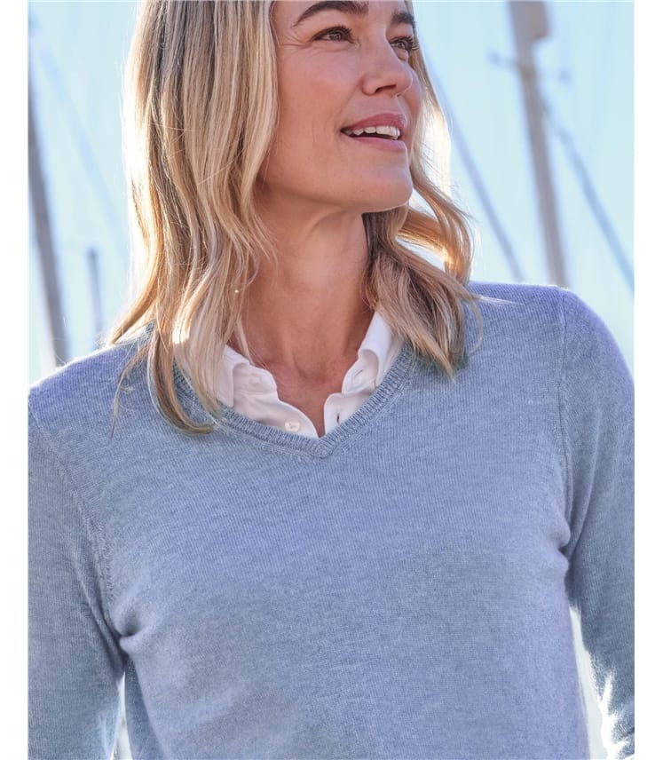Pullover mit V-Ausschnitt aus Merinowolle und Kaschmir für Damen