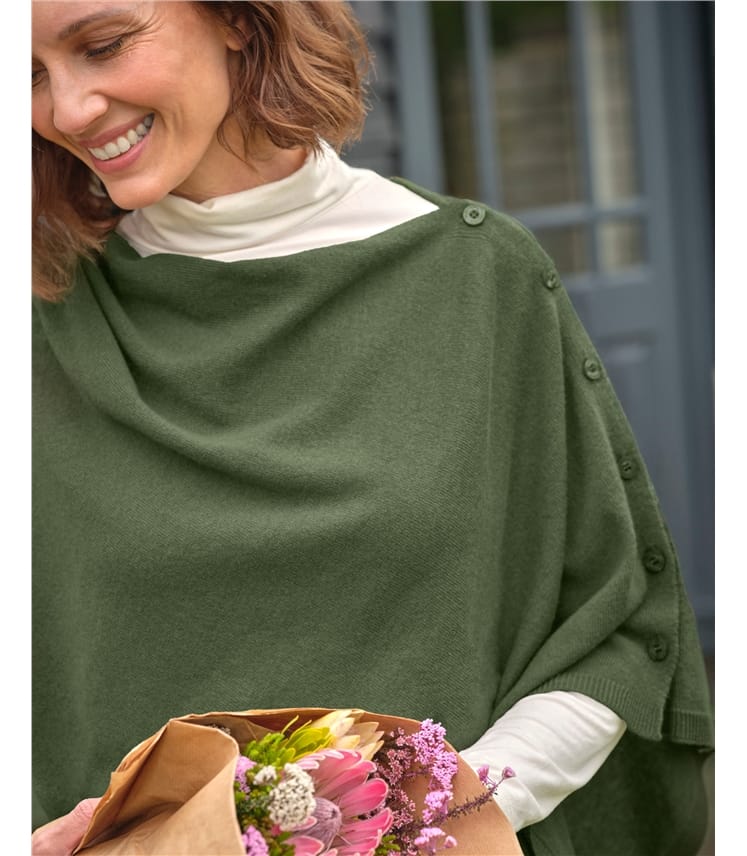 Cashmere Merino Blend Button Poncho