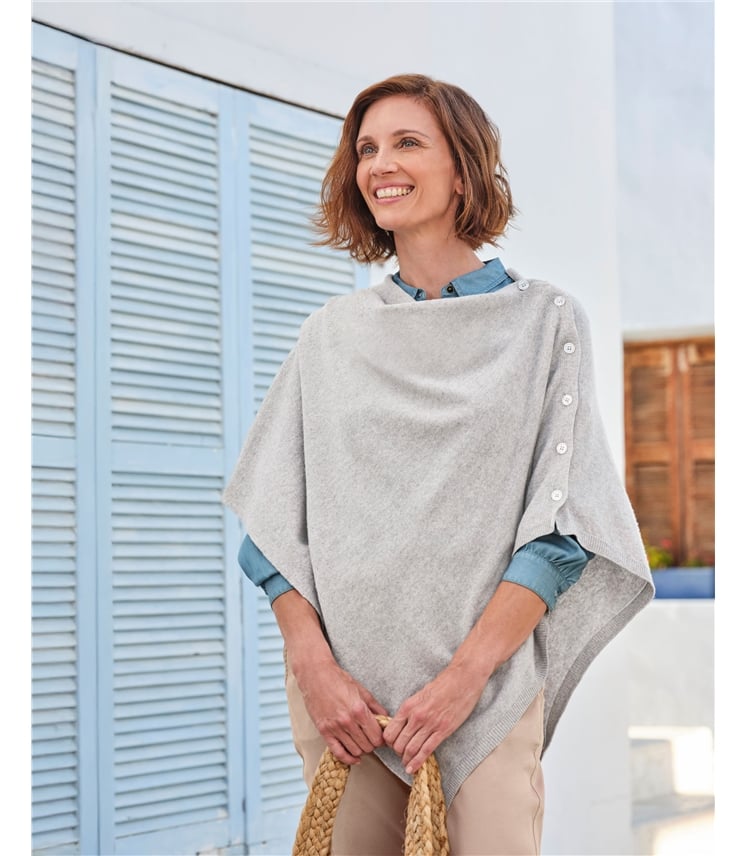 Cashmere Merino Blend Button Poncho