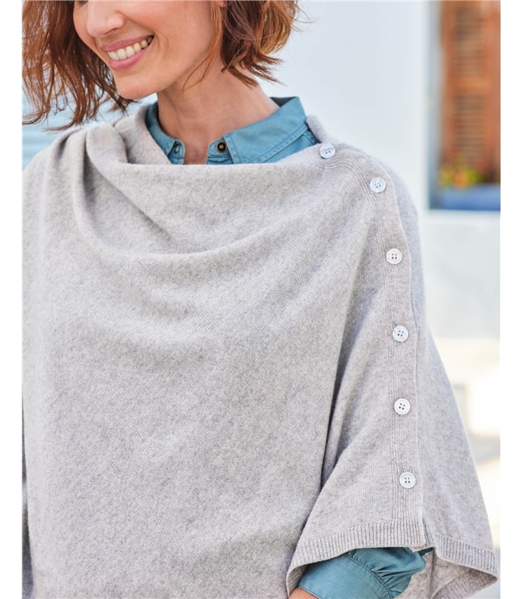 Cashmere Merino Blend Button Poncho