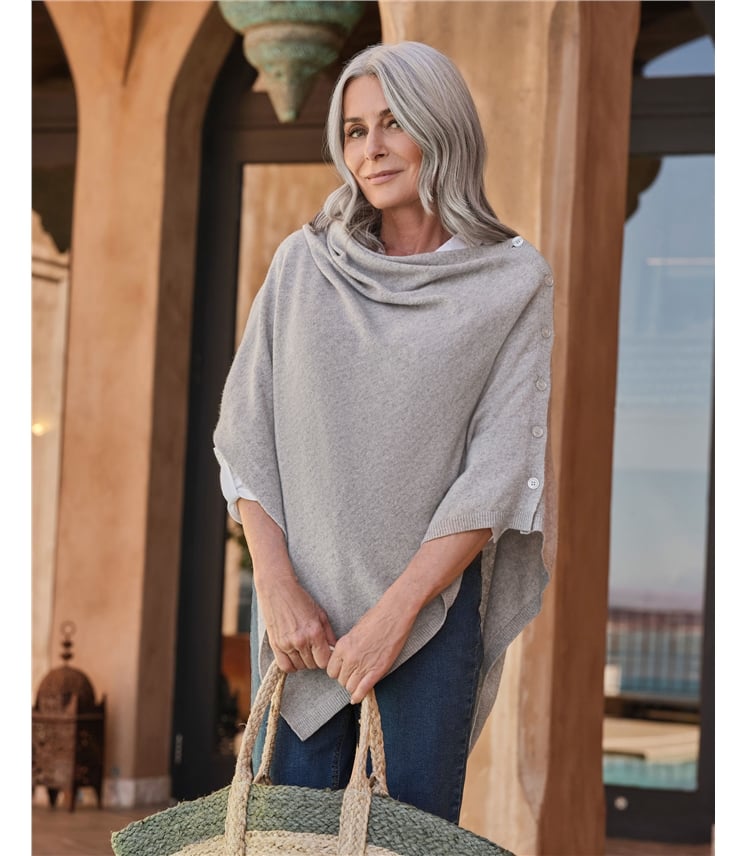 Cashmere Merino Blend Button Poncho