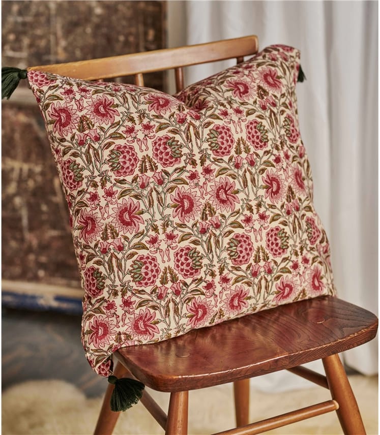 Pink Pure Cotton Printed Cotton Cushion Cover