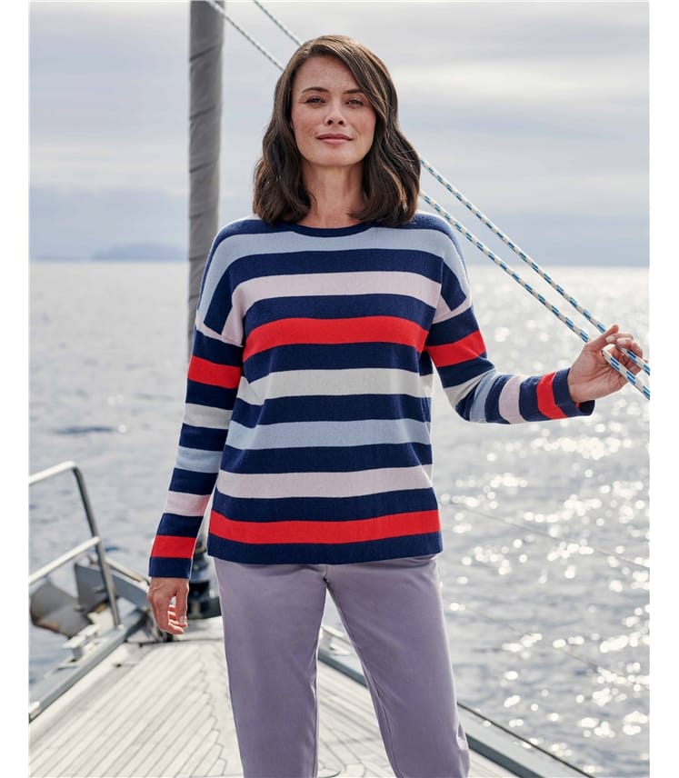 Navy Multi | Wide Stripe Jumper | WoolOvers AU