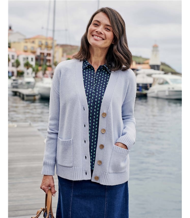 Powder Blue | Pure Wool Easy Fit Cardigan | WoolOvers UK