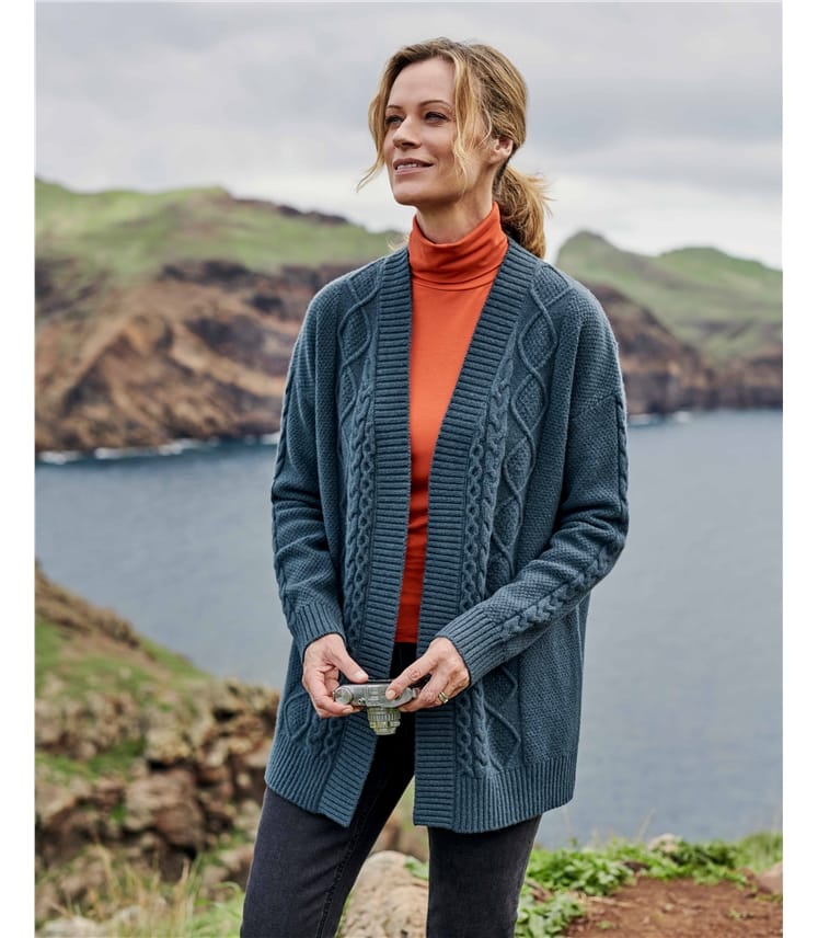 Deep Water Edge To Edge Cable Cardigan WoolOvers AU