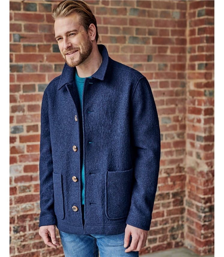 Navy | Boiled Wool Worker Jacket | WoolOvers US