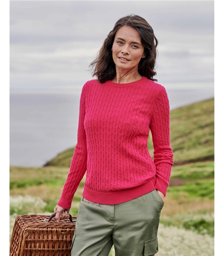 WoolOvers Cashmere and Merino Crew Neck Knitted Sweater Pink