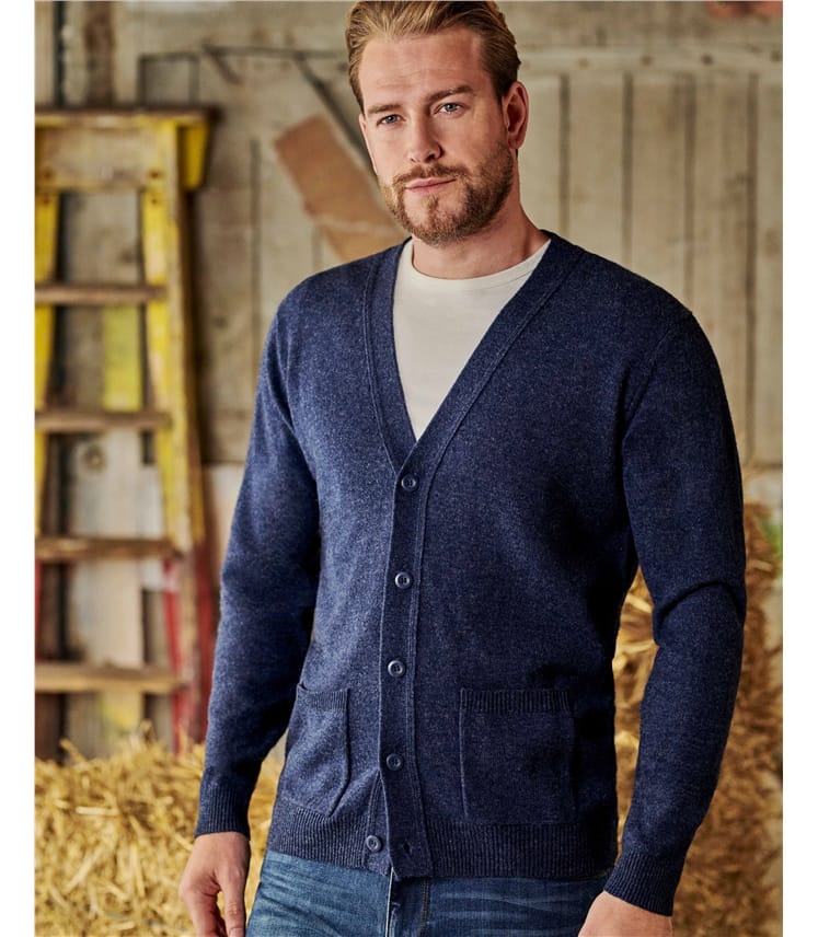 Denim Marl Mens Lambswool V Neck Cardigan WoolOvers AU