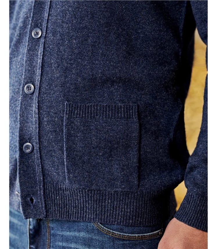 Denim Marl Mens Lambswool V Neck Cardigan WoolOvers AU