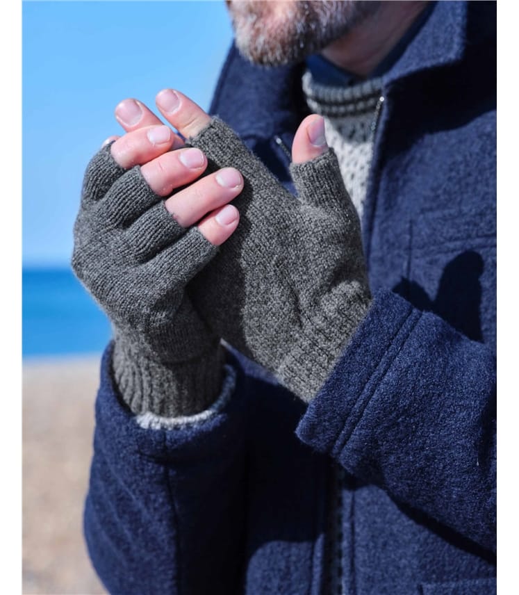 Charcoal, Mens Essential Lambswool Fingerless Glove