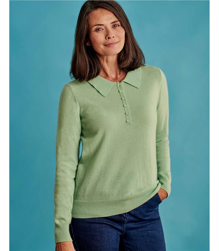 Womens Cashmere & Merino Knitted Polo Shirt