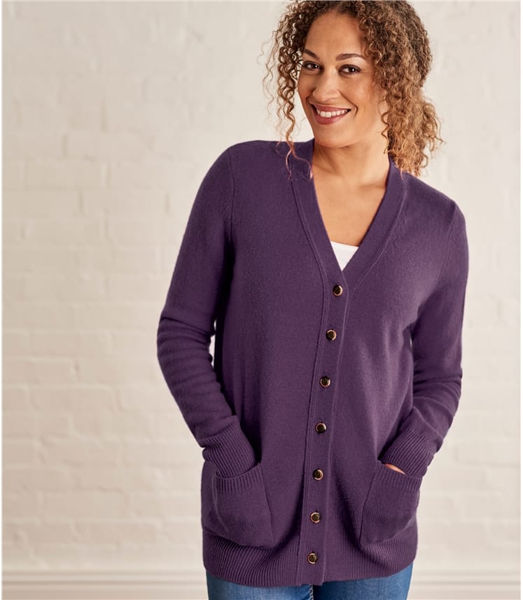 Blueberry | Womens Lambswool V Neck Cardigan | WoolOvers AU