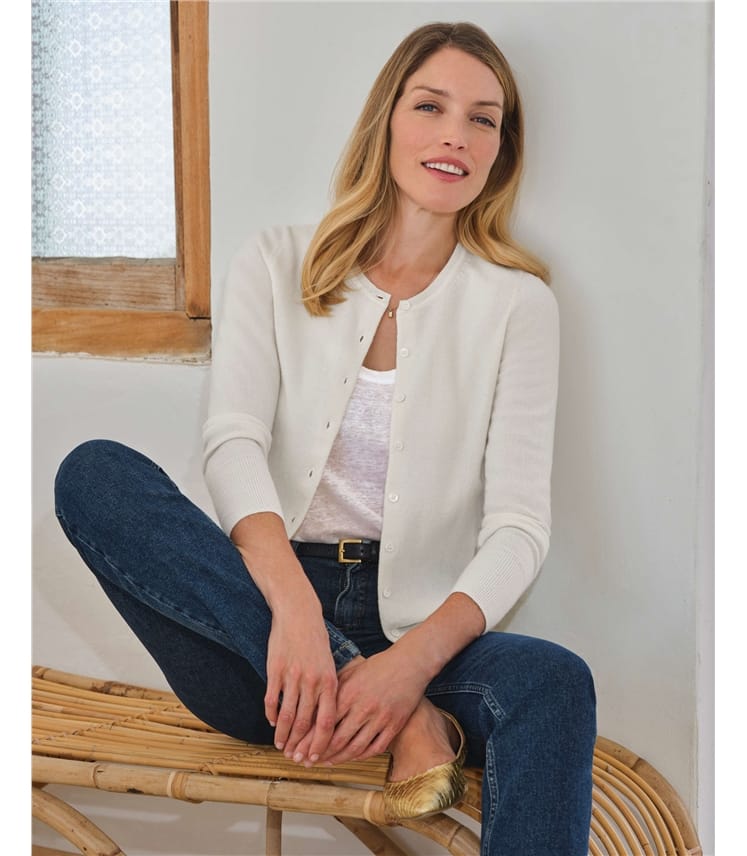 Kaschmir Strickjacke mit Rundhalsausschnitt