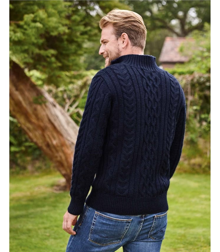 Pure Wool Knitted Aran Cable Zip Neck Sweater