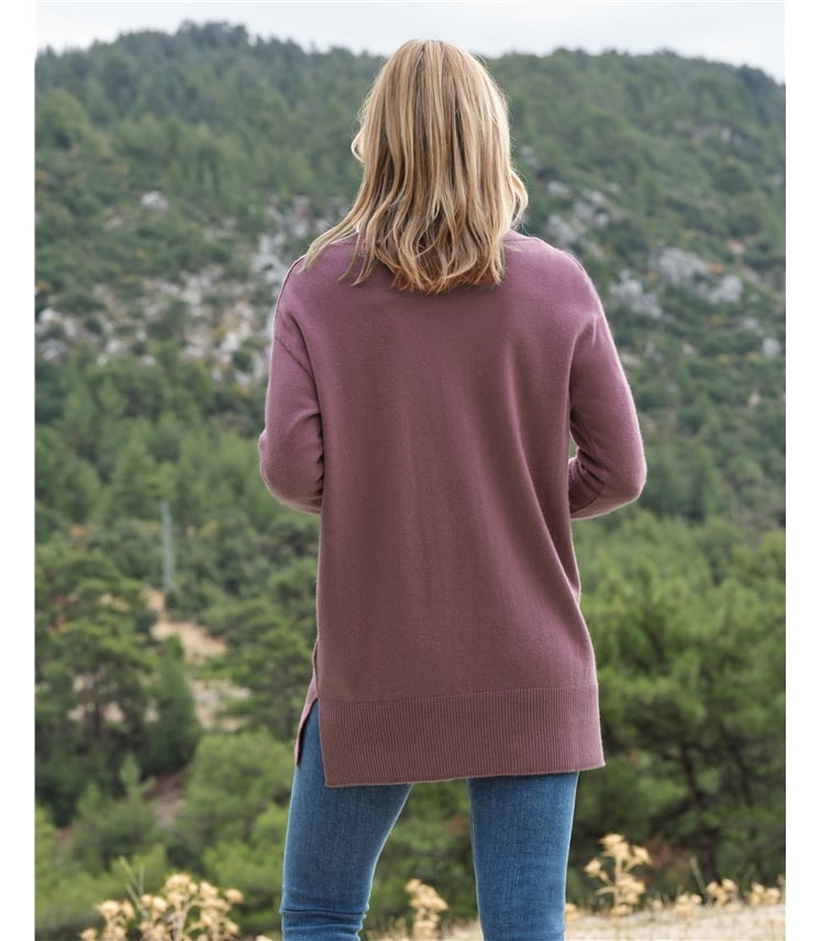 Tunika mit tiefem V-Ausschnitt aus Merinowolle und Kaschmir für Damen