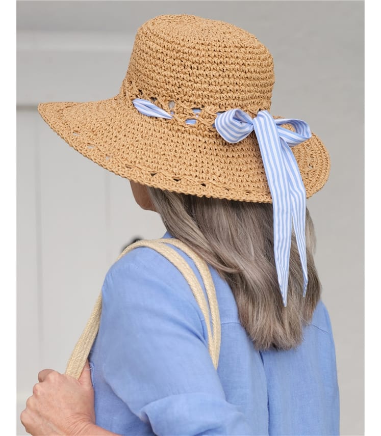 Crochet Straw Sunhat with Cotton Bow