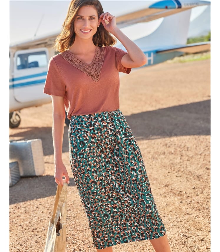 Printed Sarong Midi Skirt