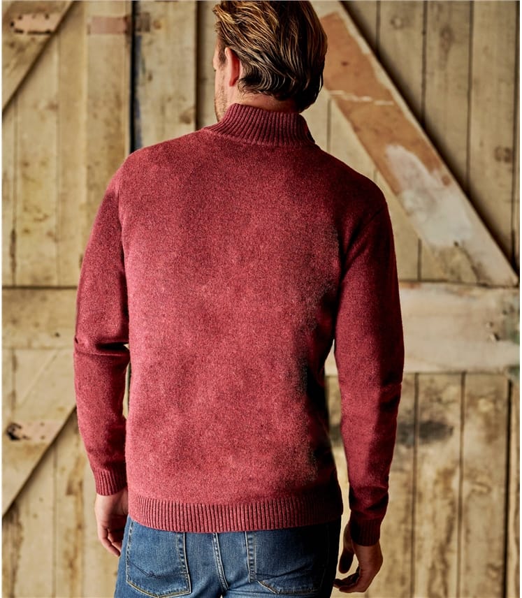 Raspberry Marl | Mens Lambswool Zip Neck Sweater | WoolOvers US