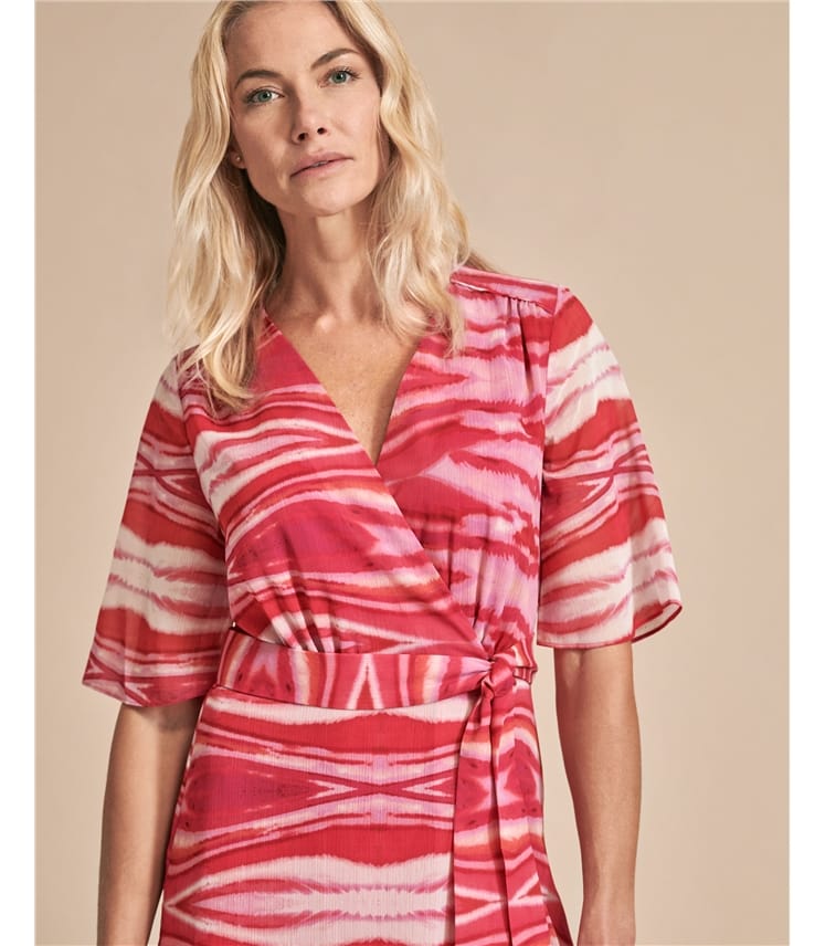 Printed Wrap Midi Dress