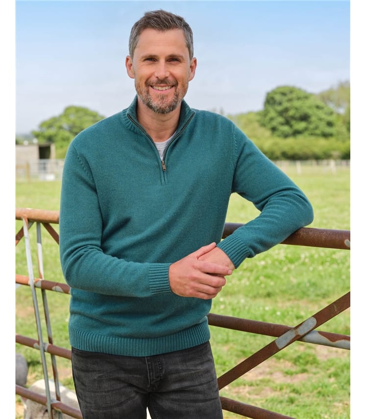 Mens Lambswool Zip Neck Jumper