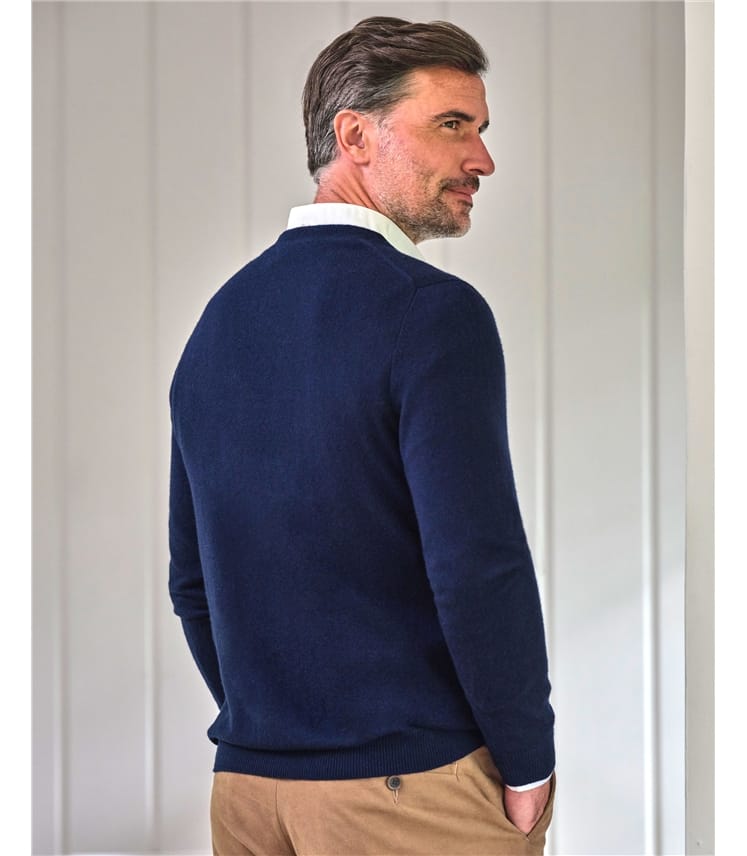 Navy Pure Cashmere V Neck Sweater WoolOvers US