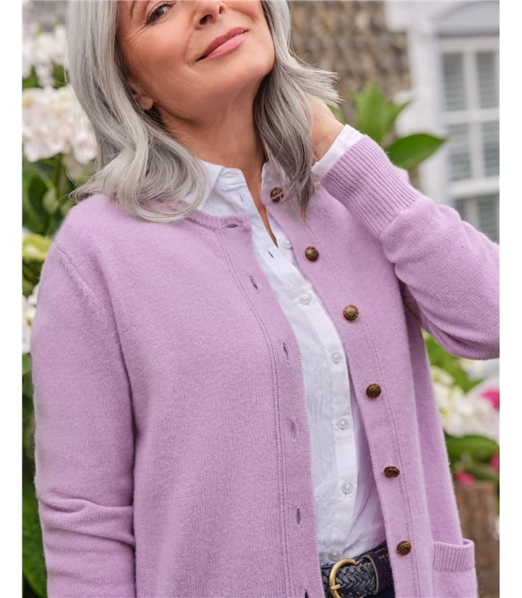 Lambswool Ladies Crew Neck Cardigan