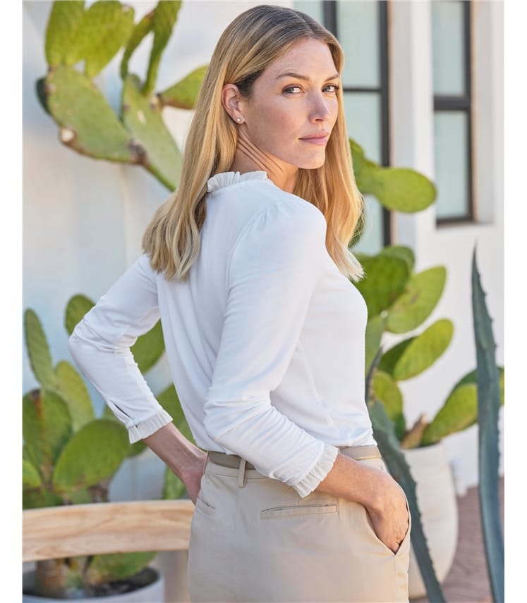 Woven Frill V Neck Top
