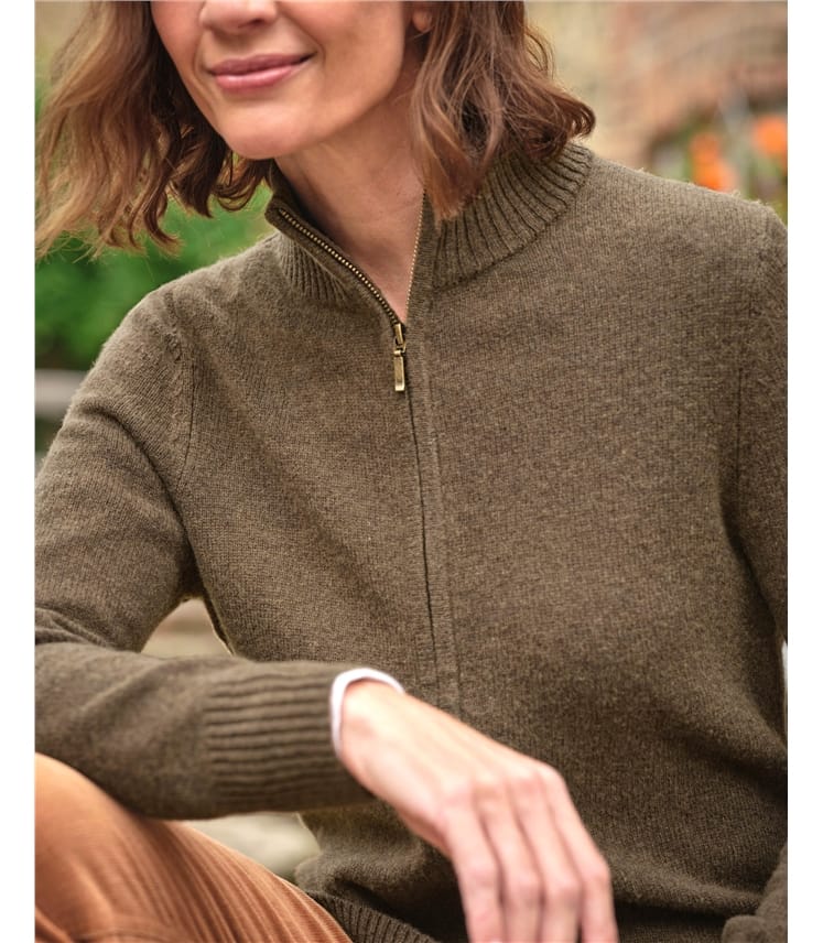 Strickjacke mit Reißverschluss aus Lammwolle für Damen
