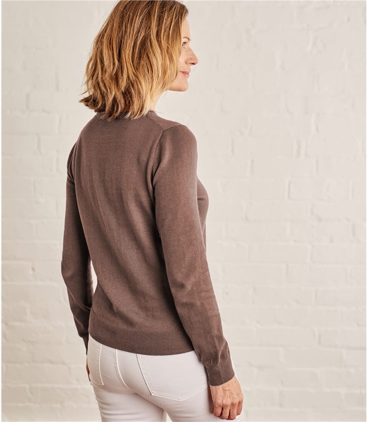 Mocha Brown Womens Cashmere & Cotton Crew Neck Jumper WoolOvers AU