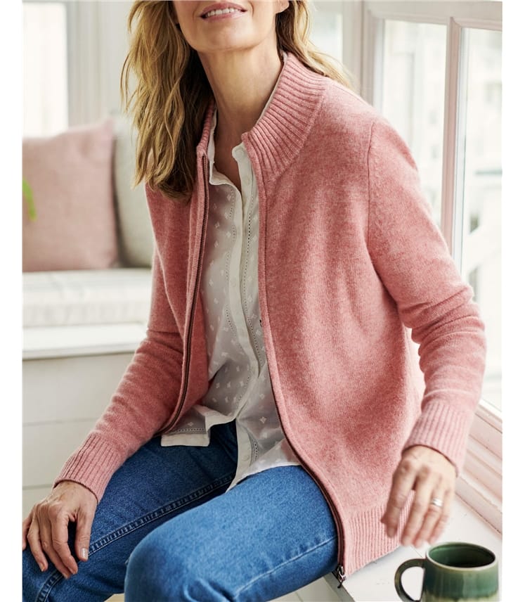 Lambswool Zip Thru Cardigan